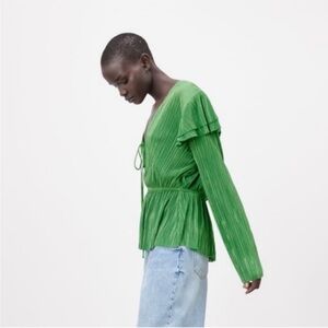 Green Pleated Women's Top